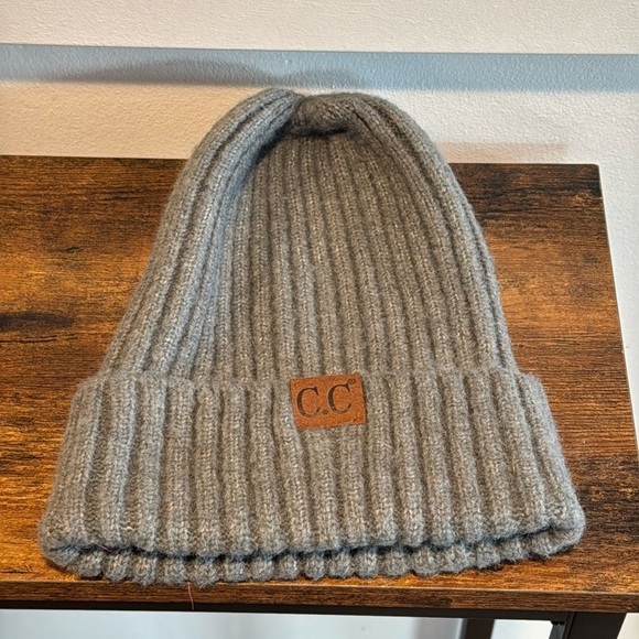 C.C Accessories - Unisex Soft Ribbed Cuff C.C Beanie HAT gray